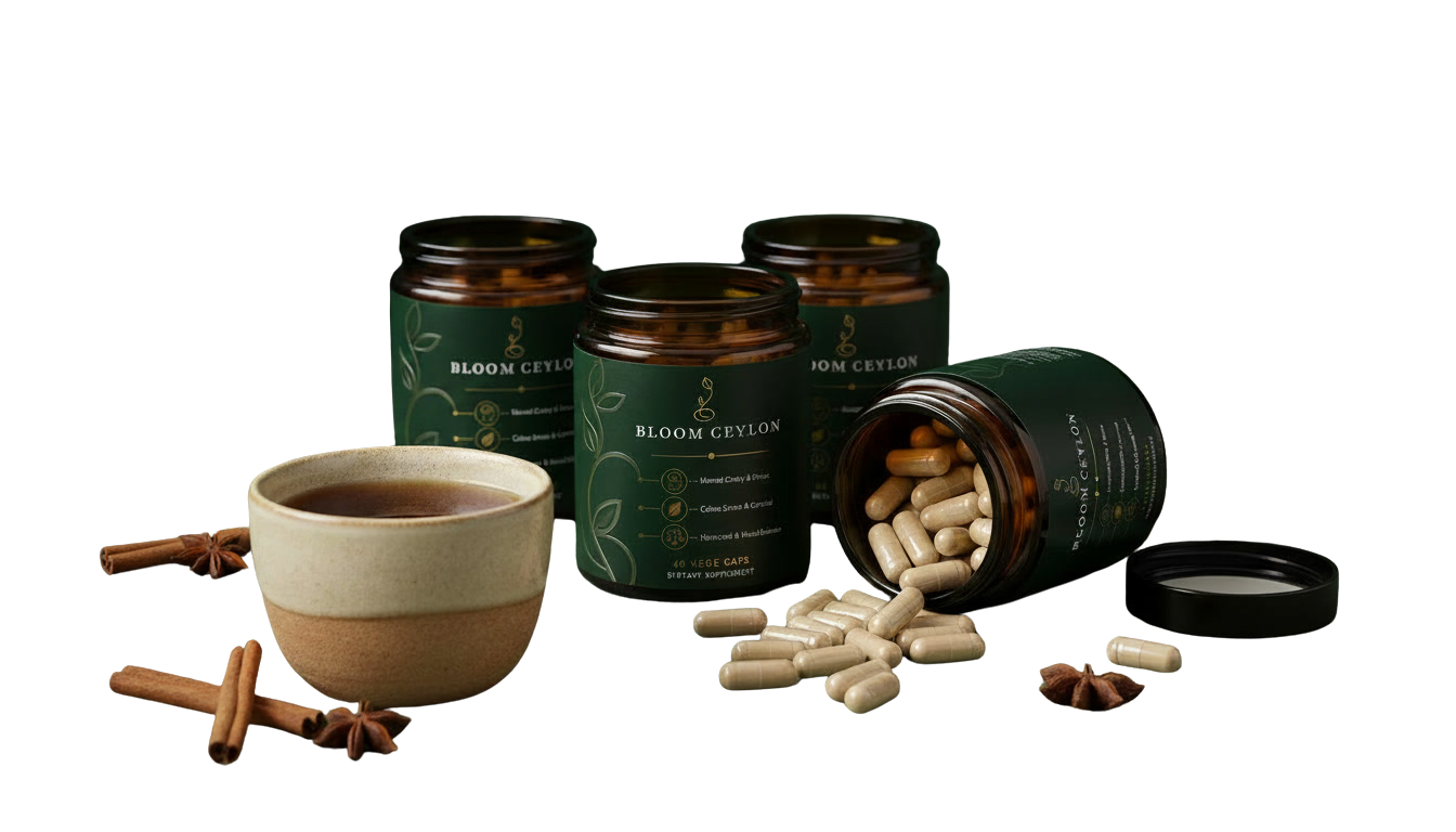 Bloom Ceylon Clarity Formula with capsules and Ceylon herbs