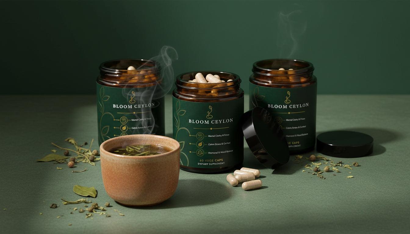 Bloom Ceylon Clarity Formula with capsules and Ceylon herbs